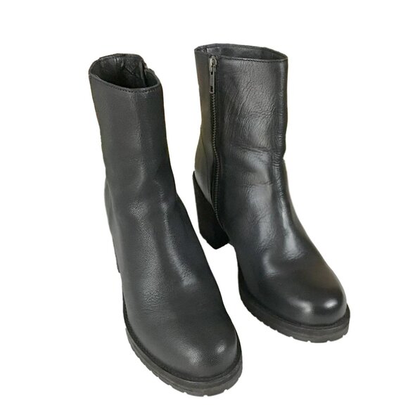 Frye Karen Inside Zip Up Black Real Leather Comfy Chunky Heel Ankle Booties - Picture 3 of 13